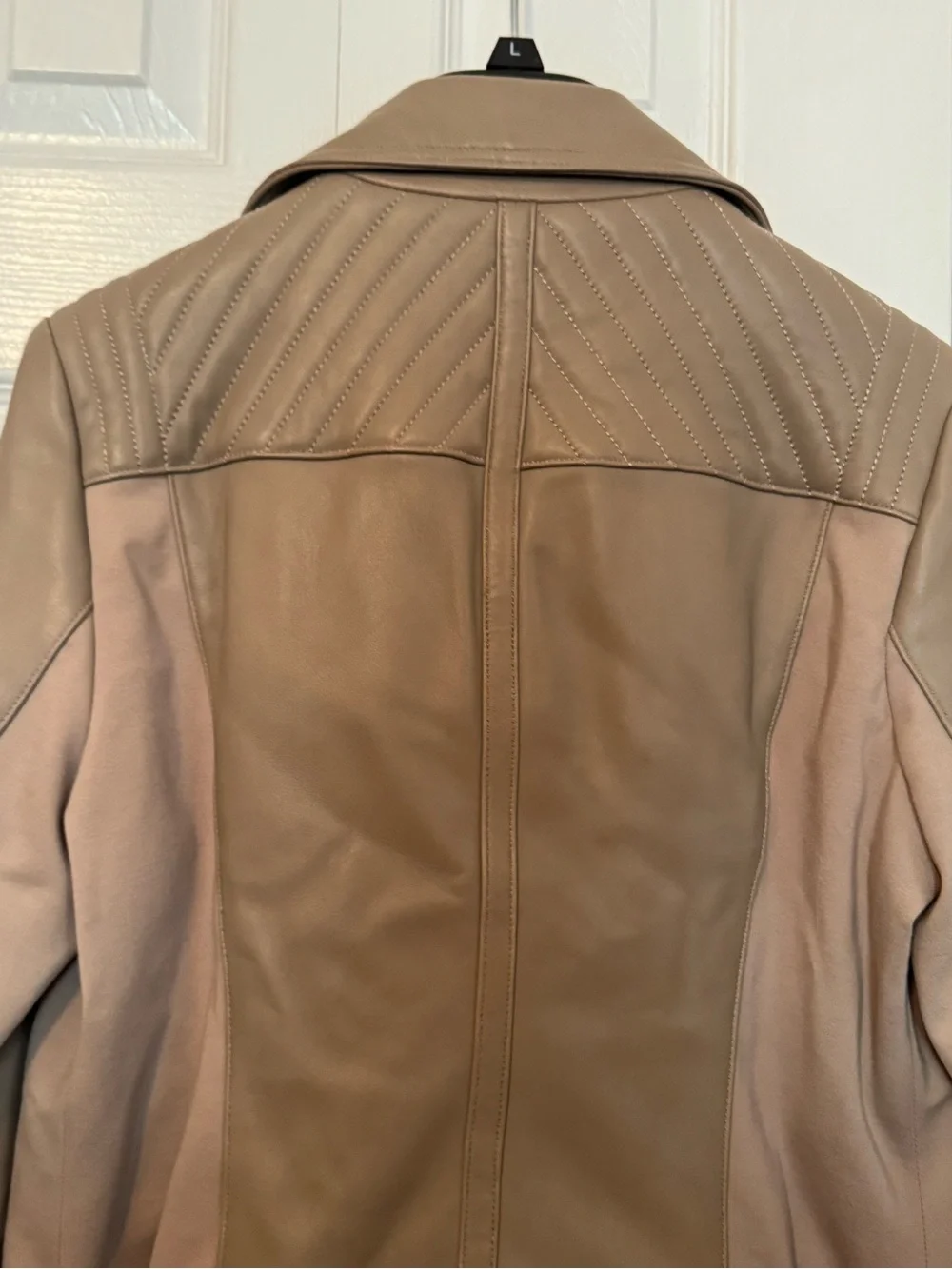 Womens Taupe Leather Moto Jacket